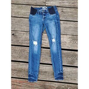 KanCan Blue Distressed Maternity Skinny Jeans with Black Waist Panels